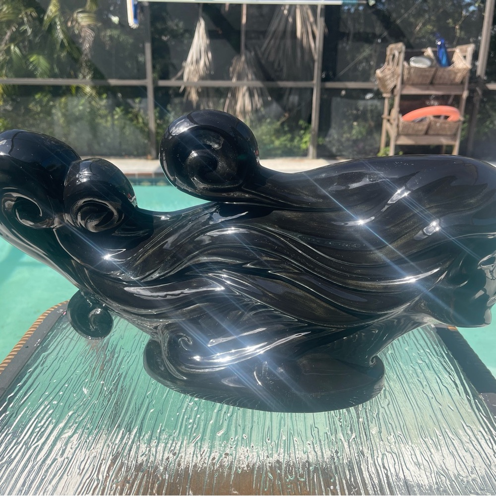 Ceramic Gloss Black Sculpture‎ Statue Women's Fashion Hair Style Beauty Mermaid - Picture 3 of 16
